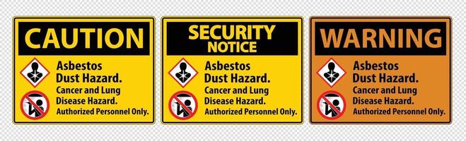 Safety Label,Asbestos Dust Hazard, Cancer And Lung Disease Hazard Authorized Personnel Only vector