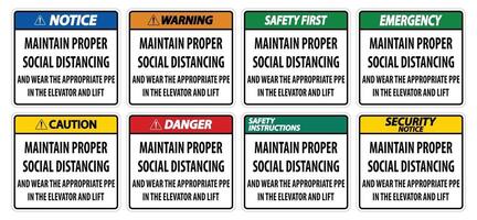 Maintain Proper Social Distancing Sign Set vector