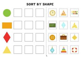 ordenar por forma. juego educativo para aprender formas básicas. vector