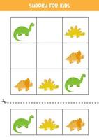 Sudoku game for kids with cartoon dinosaurs. vector