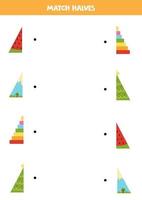 Match parts of triangular objects. Logical game for children. vector