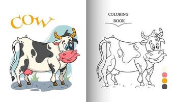 carácter animal vaca divertida en estilo de dibujos animados página de libro para colorear vector