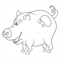 Animal character funny pig in line style coloring book vector
