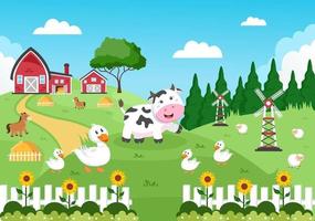 Cute Cartoon Farm Animals Illustration vector