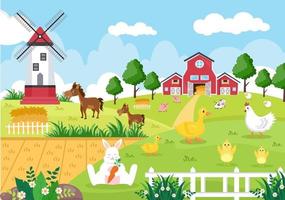 Cute Cartoon Farm Animals Illustration vector