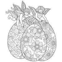 Angels and Easter eggs hand drawn for adult coloring book vector