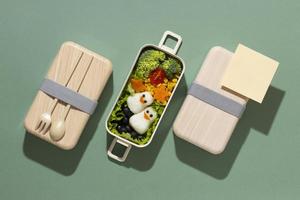 Top view composition food Japanese bento box photo