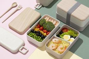 Top view composition food Japanese bento box photo