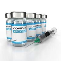 Covid-19 vaccine bottle and syringe on white background, 3D rendering illustration photo