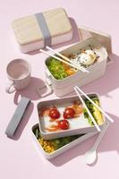 vista superior composición comida caja bento japonesa