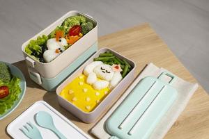 Top view composition food Japanese bento box photo