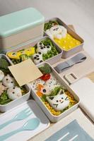 Top view composition food Japanese bento box photo