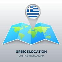 icono de ubicación de grecia en el mapa mundial, icono de pin redondo de grecia vector