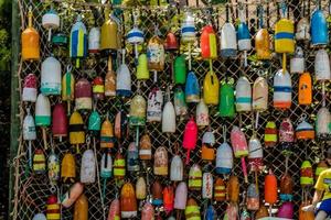 Colourful buoys hang from a net, Tampa, Florida, United States
