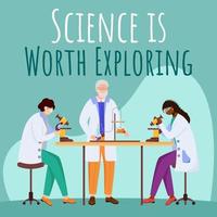 Science is worth exploring social media post mockup. Conducting experiment, research. Advertising web banner design template. Social media booster. Promotion poster, print ads with flat illustrations vector