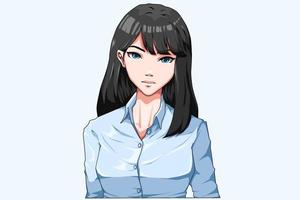 Beautiful office woman long black hair character design vector