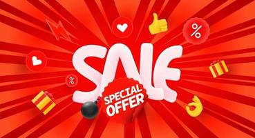 Special offer. Sale vector banner with rays