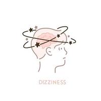 A man's head showing dizziness. vector