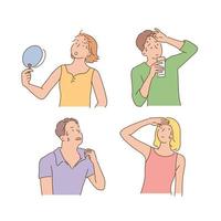 Hot summer people sweat and fan. vector