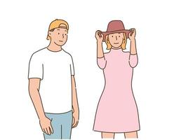 man and woman wearing hats vector