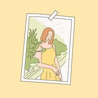 A woman in a dress is standing among the trees. photo concept. vector