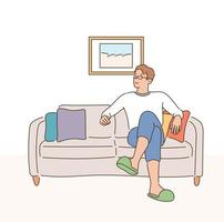 A man is sitting comfortably on the sofa. vector