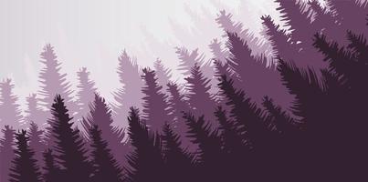 vector bosque de pinos, fondo de paisaje, diseño de concepto de niebla y niebla.