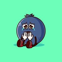 Cute Blueberry fruit character sitting and crying. Fruit character icon concept isolated. flat cartoon style Premium Vector