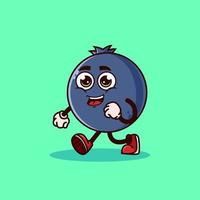 Cute Blueberry fruit character walking with happy face. Fruit character icon concept isolated. flat cartoon style Premium Vector