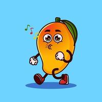 lindo personaje de fruta de mango caminando con cara feliz. concepto de icono de personaje de fruta aislado. estilo de dibujos animados plana vector premium