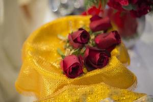 Red wedding  flower decorate background photo