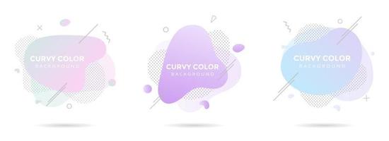 3 Modern liquid abstract element graphic gradient flat style design fluid pastel colors vector