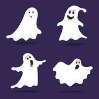 4 cute ghost characters flat style design vector illustration set