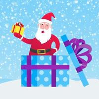 Santa Claus in the gift box holding gift present vector