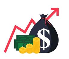 Financial growth concept. Finance performance of return on investment ROI  with arrow.  Vector Illustration