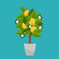 Financial concept. Money tree - symbol of successful business.  Vector Illustration