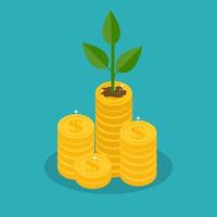 Growing money tree with Gold coins on branches icon. Symbol of wealth and Business success. Vector illustration