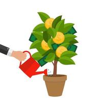 Financial concept. Money tree - symbol of successful business.  Vector Illustration