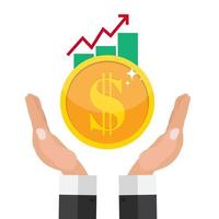 Financial growth concept. Finance performance of return on investment ROI  with arrow.  Vector Illustration