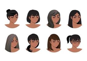 African American women hair styles collection. Black Women 3-4 view avatars vector illustration