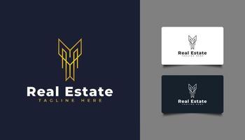 Luxury Gold Real Estate Logo Design with Line Style. Construction, Architecture, Building, or House Logo vector