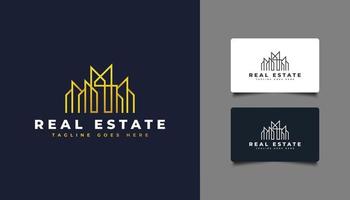 diseño de logotipo de bienes raíces de oro de lujo con estilo de línea. Logotipo de construcción, arquitectura, edificio o casa. vector