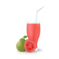 Realistic Guava Fruit Juice in Glass Straw Healthy Organic Drink Illustration vector