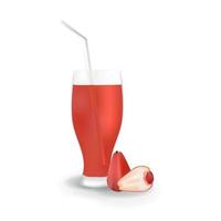 jugo de fruta de manzana rosa de agua realista en vaso paja ilustración de bebida orgánica saludable vector
