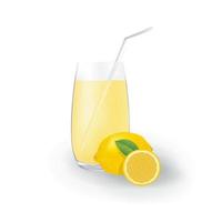 Realistic Lemon Fruit Juice in Glass Straw Healthy Organic Drink Illustration