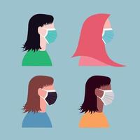 Women In Every Race In The World Wearing Surgical mask for protecting herself from corona virus covid19.eps vector