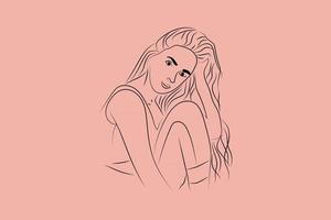 Abstract  hand drawn line drawing minimal woman portrait and body Vector illustration Contemporary portrait