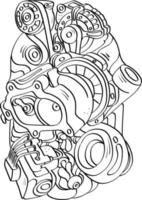 componentes del motor de coche doodle contorno estilo de escritura a mano vector