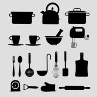 Kitchen utensil silhouettes collection vector