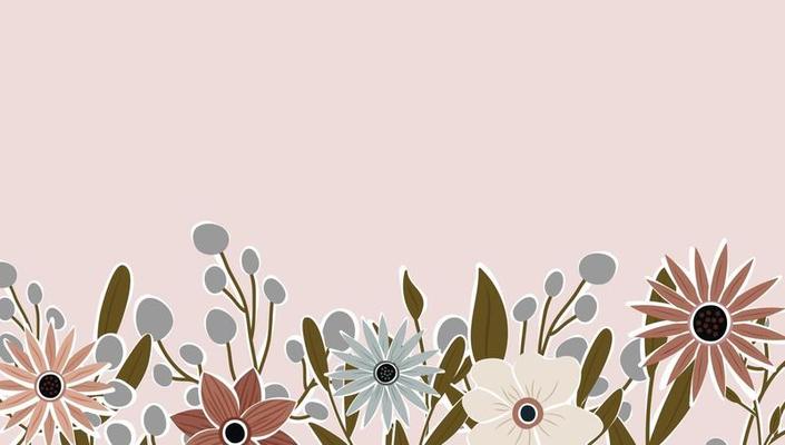 Horizontal backdrop decorated with blooming flowers and leaves border. Abstract art nature background vector. Trendy plants frame. flower garden. Botanical floral pattern design for summer sale banner